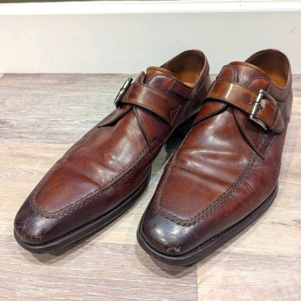 Magnanni Size 12 Brown Leather Monk Strap Buckle Dress Shoes‎ Loafers